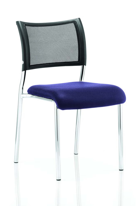 View Blue Fabric Deeply Padded Stacking Visitor Chair Stacks 4 HighRobust Chrome Frame Black Breathable Mesh Backrest Fully AssembledMelbourne information