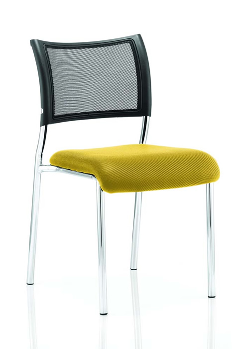View Yellow Fabric Deeply Padded Stacking Visitor Chair Stacks 4 HighRobust Chrome Frame Black Breathable Mesh Backrest Fully AssembledMelbourne information