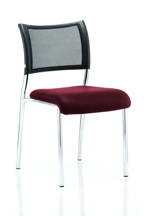 View Claret Fabric Deeply Padded Stacking Visitor Chair Stacks 4 HighRobust Chrome Frame Black Breathable Mesh Backrest Fully AssembledMelbourne information