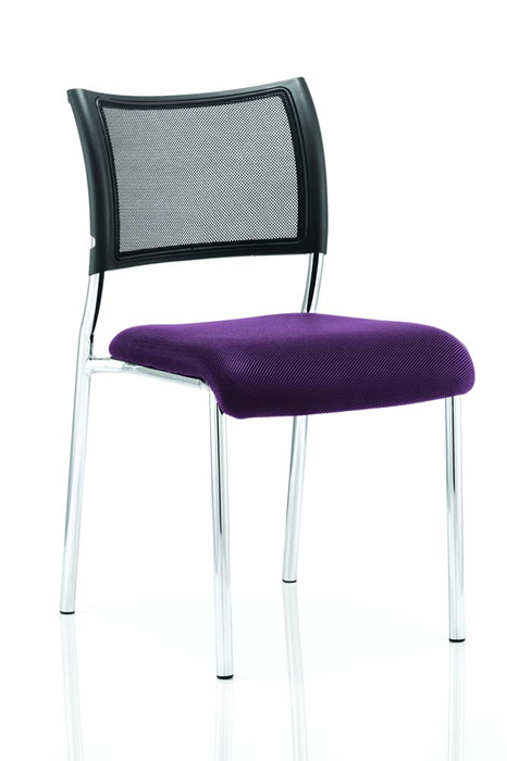 View Purple Fabric Deeply Padded Stacking Visitor Chair Stacks 4 HighRobust Chrome Frame Black Breathable Mesh Backrest Fully AssembledMelbourne information