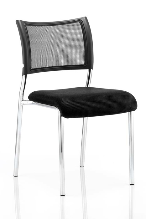 View Black Fabric Deeply Padded Stacking Visitor Chair Stacks 4 HighRobust Chrome Frame Black Breathable Mesh Backrest Fully AssembledMelbourn information