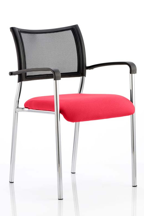 View Red Stackable Chrome Meeting Chair With Arms Breathable Mesh Backrest Stacks 8 Chairs High Robust Chrome Frame Deeply Padded Seat information