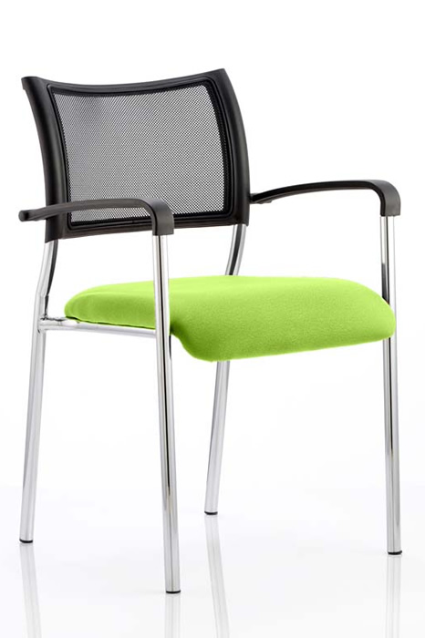 View Green Stackable Chrome Meeting Chair With Arms Breathable Mesh Backrest Stacks 8 Chairs High Robust Chrome Frame Deeply Padded Seat information