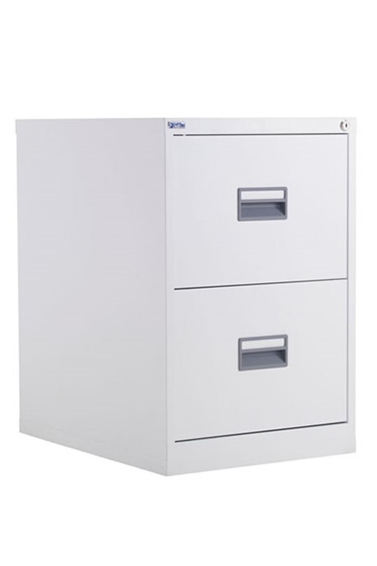 White 2 Drawer Steel Filing Cabinet Fully Lockable Anti Tilt