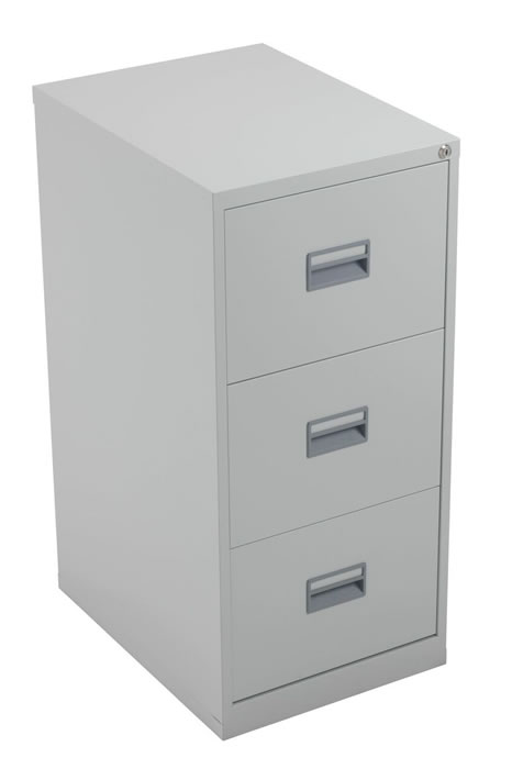 View 3 Drawer Steel Locking Filing Cabinet Grey Full Extending Easy Glide Drawers A4 Or Foolscap Files Card Labelling On Handles Fully Assembled information