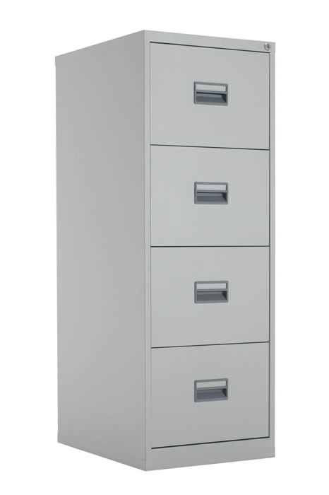 View 4 Drawer Steel Locking Filing Cabinet Grey Full Extending Easy Glide Drawers A4 Or Foolscap Files Card Labelling On Handles Fully Assembled information