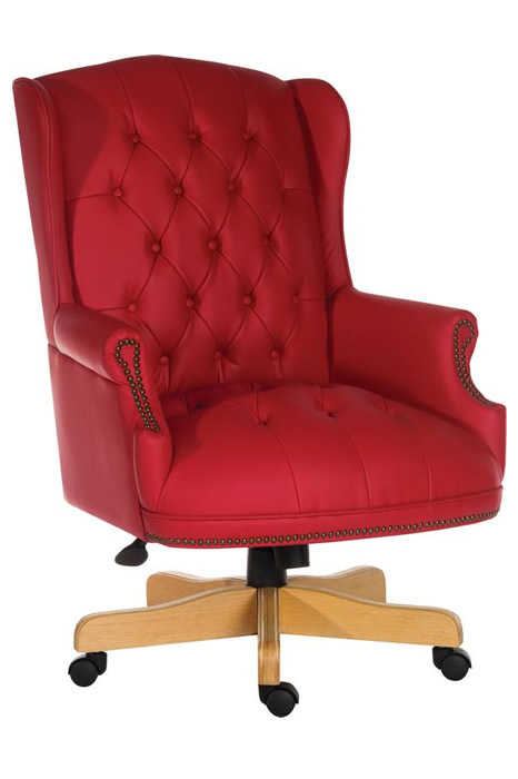 View Large Button Tufted Traditional Red Leather Office Chair Chairman Rouge information