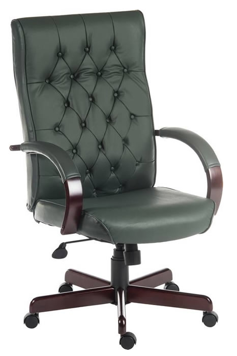View Warwick Green Leather Office Chair Traditional Buttoned Backrest Padded Seat Loop Padded Arms Reclining Seat Height Adjustment information