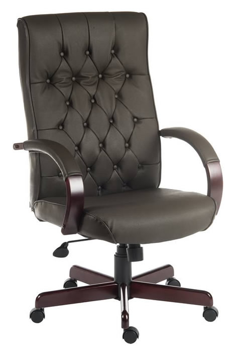 View Warwick Brown Leather Office Chair Traditional Buttoned Backrest Padded Seat Loop Padded Arms Reclining Seat Height Adjustment information