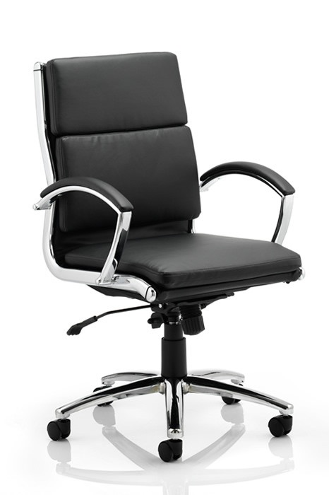 View Modern Medium Back Task Black Leather Chair Chrome Frame Woolwich information