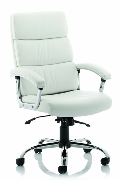 View White Leather Office Chair Deeply padded cushioned backrest Chrome padded arms and base Reclining Backrest Seat Height Adjustment Gloucester information