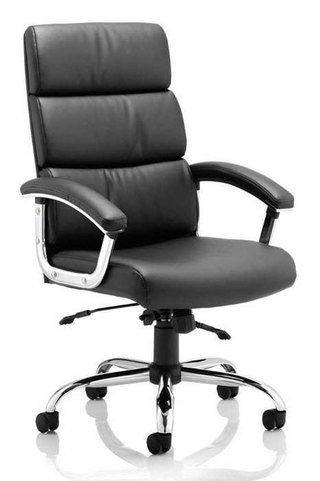 View Black Leather Office Chair Deeply padded cushioned backrest Chrome padded arms and base Reclining Backrest Seat Height Adjustment Gloucester information