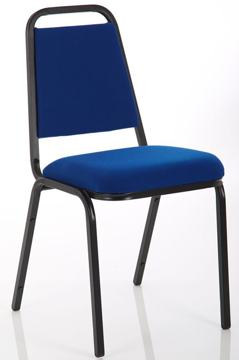 View Blue Stackable Banqueting Chair Padded Seat Back Cushion Robust Steel Frame Fabric Visitors Conference Chair Stacks 8 High Heavy Duty information