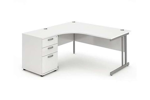 Polar White Corner Cantilever Workstation - 1400mm Left Handed 