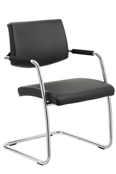 View Leather Modern Contemporary Office Meeting Chair Chrome Loop Arms And Base Chrome Frame Base Havanna information