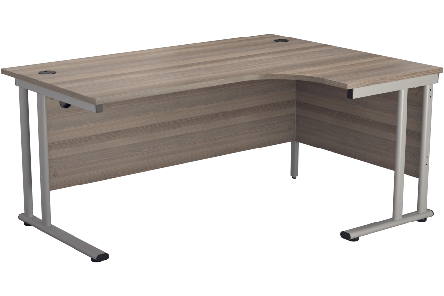 View 160cm x 120cm Grey Oak LShaped RightHanded Corner Cantilever Office Desk Steel Silver Frame Scratch Resistant Surface 3 Cable Access Points information