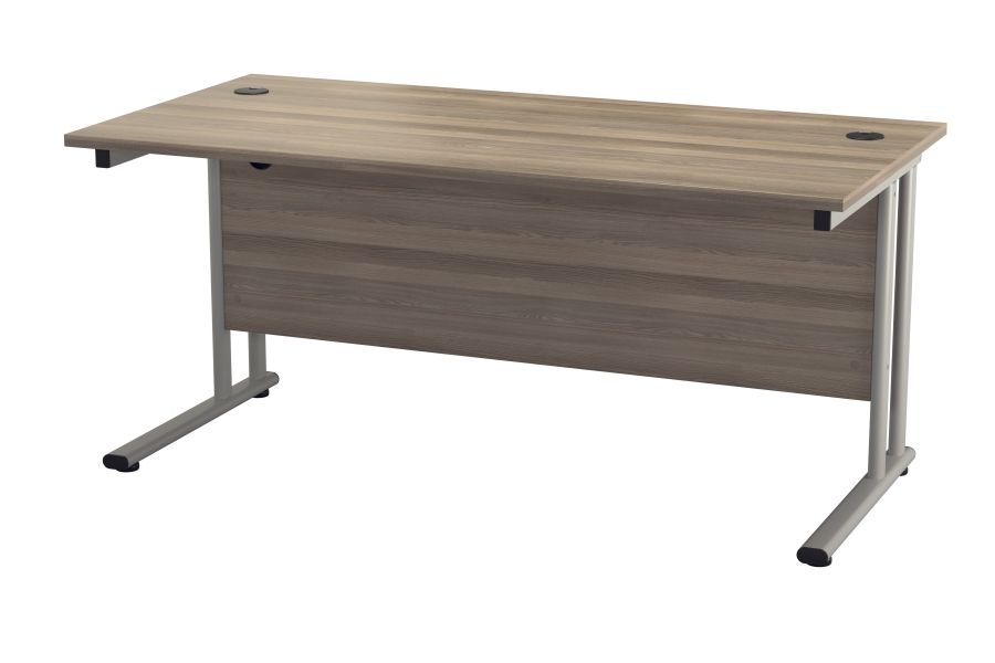 View 160cm x 80cm Grey Oak Rectangular Cantilever Office Desk Scratch Resistant Surface 2 Cable Ports Flat Packed Optional Install Kestral information
