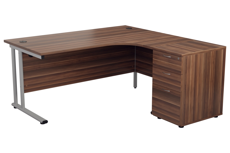 Dark Walnut L Shaped Right 1600mm Corner Desk 3 Drawer