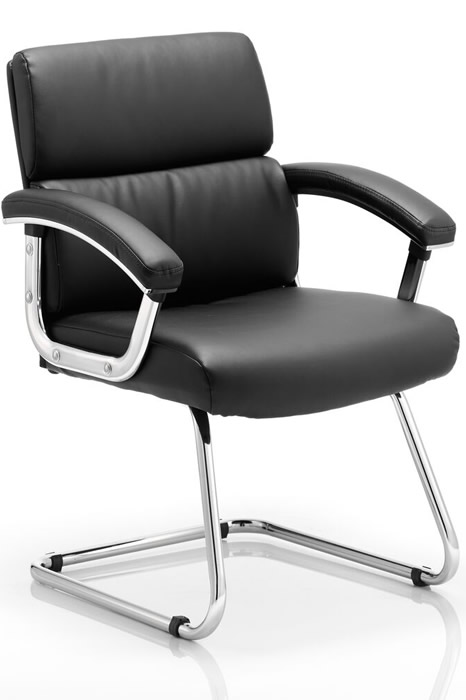 View Black Faux Leather Visitor Reception Chair Deeply Padded Seat And back Cushion Chrome Cantilever Frame Chrome Padded Arms Gloucester information