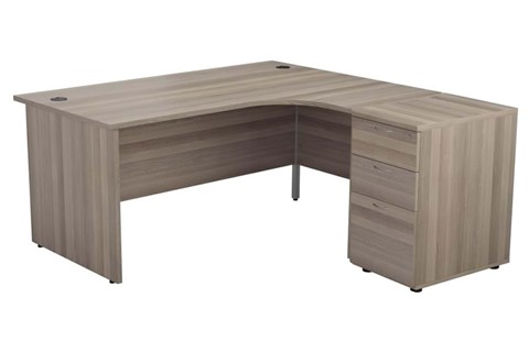 Kestral Grey Oak Corner Panel Desk And Pedestal - Right Handed 1600mm