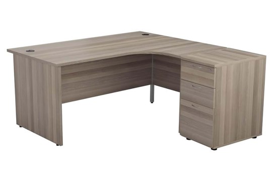 Grey Oak Crescent Corner Office Desk Pedestal Package Deal Kestral