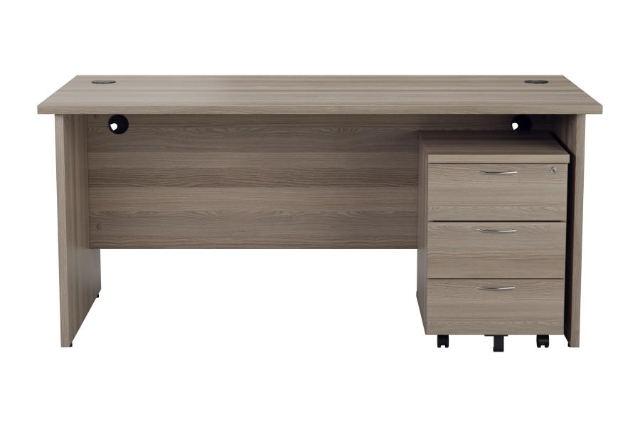 Grey Oak 1400mm Rectangular Office Desk With 2 Drawer Pedestal Panel