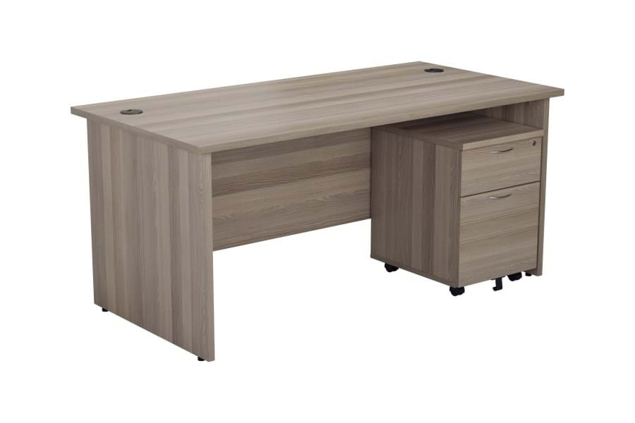 View Grey Oak 1800mm x 800mm Rectangular Office Desk With 2 Drawer Mobile Pedestal Panel Leg Two Cable Ports Scratch Resistant Easy Glide Drawers information
