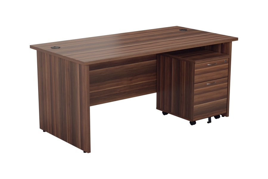 Dark Walnut Rectangular Office Desk Pedestal Panel Leg Kestral