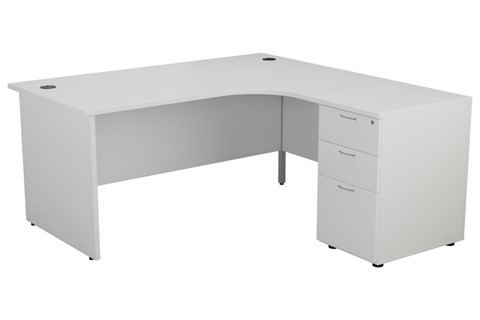 Kestral White Panel Corner Desk And Pedestal - Right Handed 1600mm