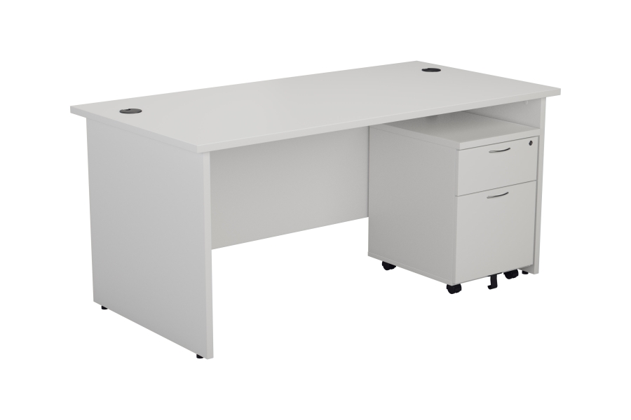 View White 1800mm Rectangular Office Desk With 2 Drawer Pedestal Panel Leg Kestral information
