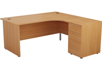 Kestral Beech Corner Panel Desk And Pedestal - Right Handed 1600mm