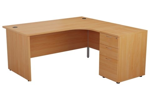 Kestral Beech Corner Panel Desk And Pedestal - Right Handed 1600mm