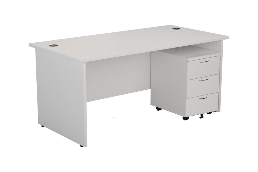 View White Finish 140cm x 80cm Rectangular Office Desk With 3 Drawer Under Desk Storage Drawer Pedestal Panel Leg Cable Management Kestral information