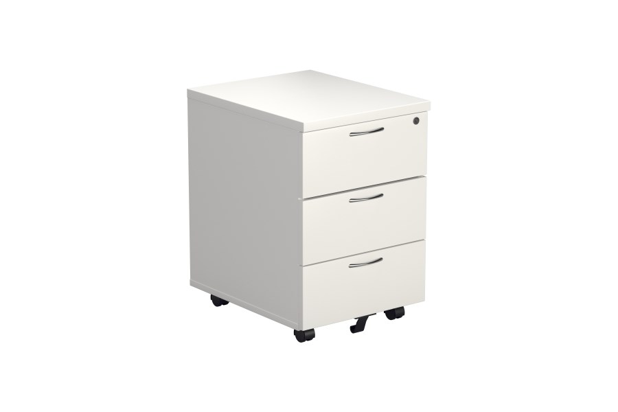 White 3 Drawer Office Mobile Pedestal Lockable Kestral
