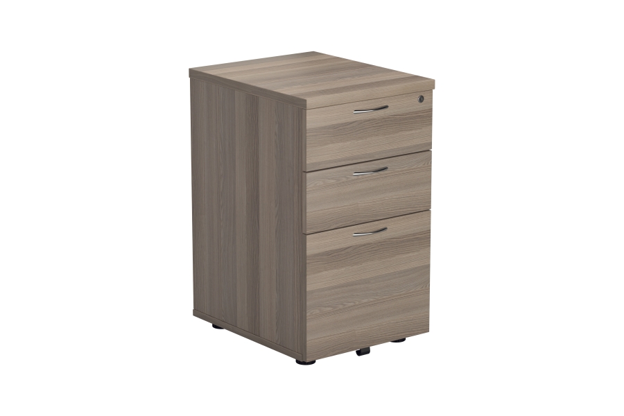 View Grey Oak Finish 3 Drawer Under Desk Pedestal Storage Chest Fully Locking Drawers Fully Extending Drawer Runners Easy Glide Wheels Price Point information