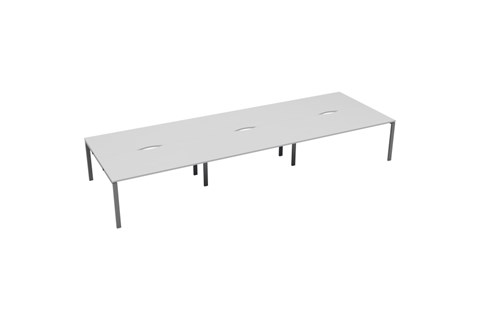 Kestral White 6 Person Bench Desk - 1600mm Silver Leg