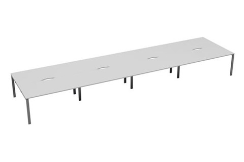 Kestral White 8 Person Bench Desk - 1200mm Silver Leg