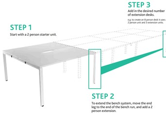Kestral  White 2 Person Bench Extension - 1200mm Silver Leg