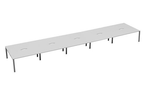 Kestral White 10 Person Bench Desk - 1200mm Silver Leg