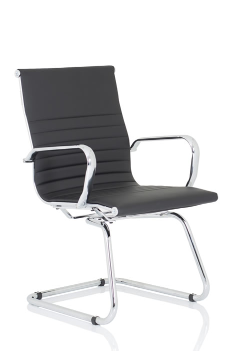 View Black Modern Executive Leather Visitor Home Office Office Study Chair With Chrome Loop Fixed Arms Chrome Cantilever Base Hiero information