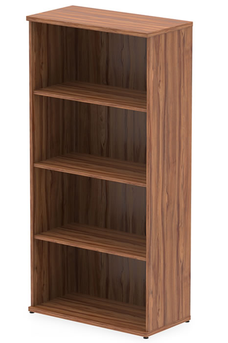 View Medium Height Open Bookcase With Three Adjustable Shelves In Walnut Finish For Home Office Study 160cm Tall Levelling Feet Holds A4 Folders information