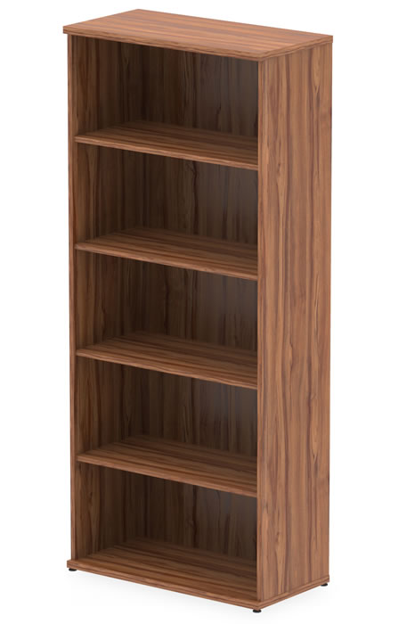 View Tall Open Bookcase With Four Adjustable Shelves In Walnut Finish For Home Office Study 200cm Tall Levelling Feet Holds A4 Folders Nova information