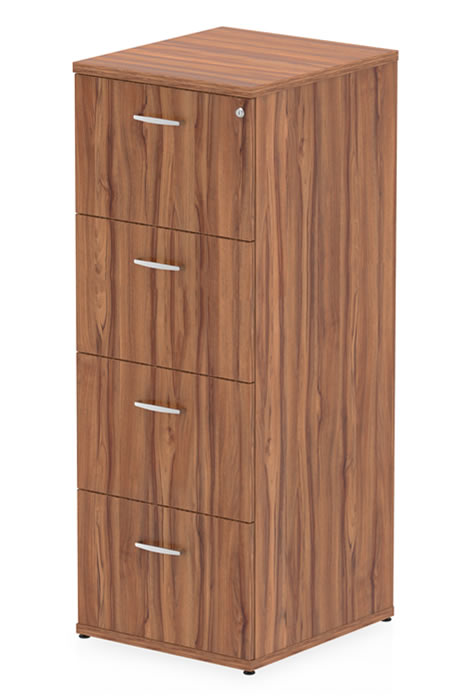 View Walnut Finish Wooden Four Drawer Filing Chest Cabinet Fully Extending Drawers Anti Tilt Mechanism Scratch Resistant Surface Nova information