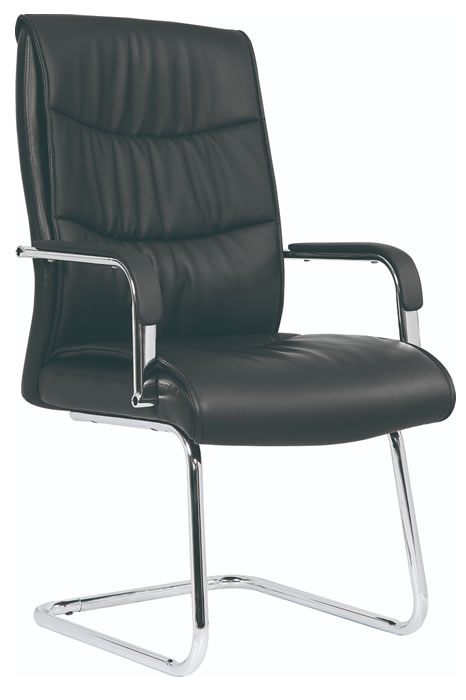 View Black Leather High Back Deeply Padded Home Office Study Visitor Chair Deeply Padded Seat And Backrest Steel Chrome Robust Frame information