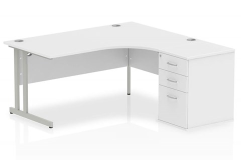 Polar White Corner Cantilever Workstation - 1400mm Right Handed 