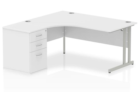 Polar White Corner Cantilever Workstation - Left Handed 1600mm 