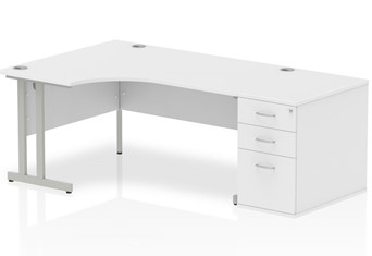 Polar White Corner Cantilever Workstation - 1400mm Left Handed