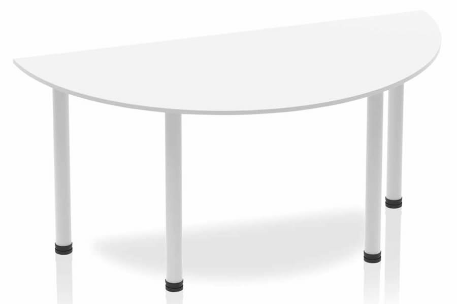 View White 160cm SemiCircular MultiPurpose Home Office Meeting Table Silver Post Leg Scratch Resistant Surface Solar information