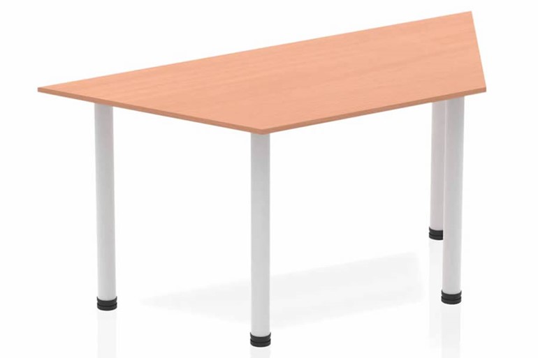 Price Point Beech Trapezium Table 1600 Post Leg Silver