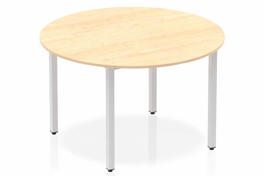 View Maple Finish 120cm Circular MultiPurpose Meeting Table Silver Metal Box Frame Leg Scratch Resistant Surface Solar information